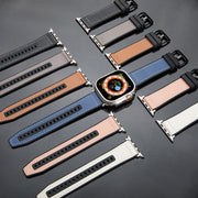 For Apple Watch Series 8 41mm Hybrid Leather Silicone Watch Band(White)