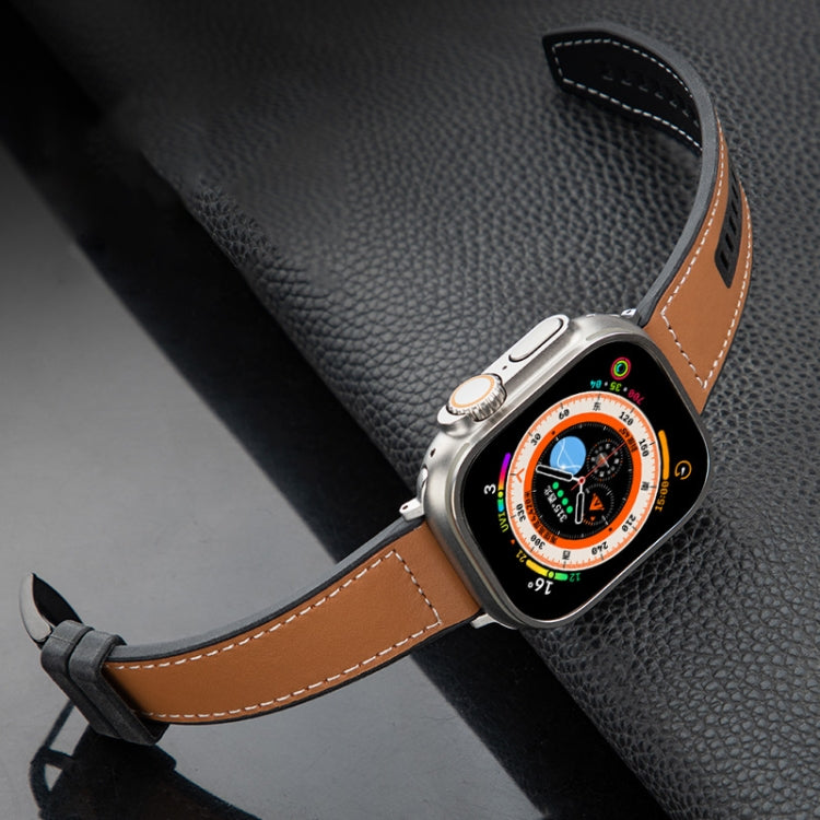 For Apple Watch Ultra 49mm Hybrid Leather Silicone Watch Band(Brown) - Watch Bands by PMC TechLife | Online Shopping South Africa | PMC TechLife | Buy Now Pay Later Mobicred