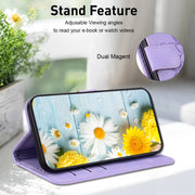 For iPhone 16e Lily Embossed Leather Phone Case(Purple)
