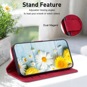 For iPhone 16e Lily Embossed Leather Phone Case(Red)