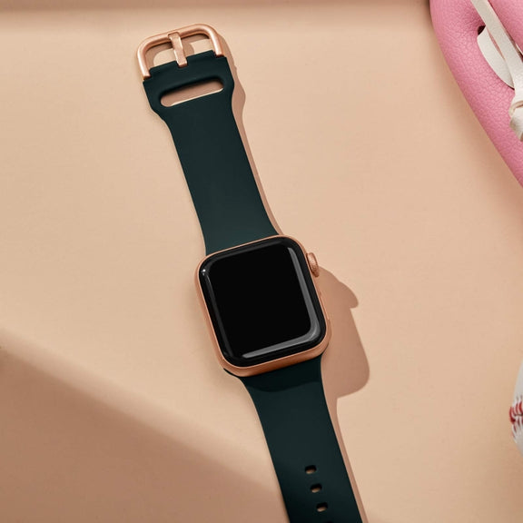 For Apple Watch Series 4 40mm Pin Buckle Silicone Watch Band(Dark Green)