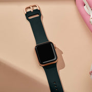 For Apple Watch Series 3 38mm Pin Buckle Silicone Watch Band(Dark Green)