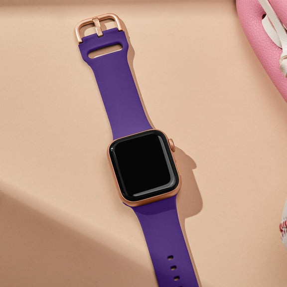 For Apple Watch Series 3 42mm Pin Buckle Silicone Watch Band(Purple)