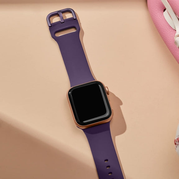 For Apple Watch Series 2 42mm Pin Buckle Silicone Watch Band(Dark Purple)