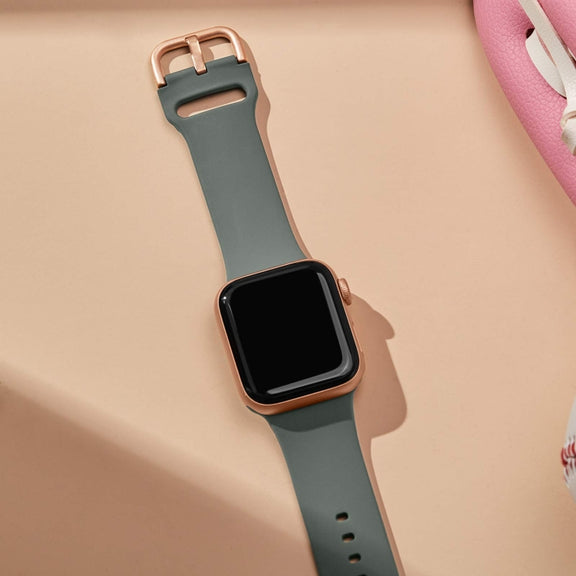 For Apple Watch 42mm Pin Buckle Silicone Watch Band(Olive)