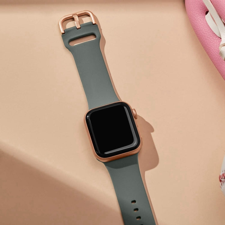 For Apple Watch Series 10 46mm Pin Buckle Silicone Watch Band(Olive)