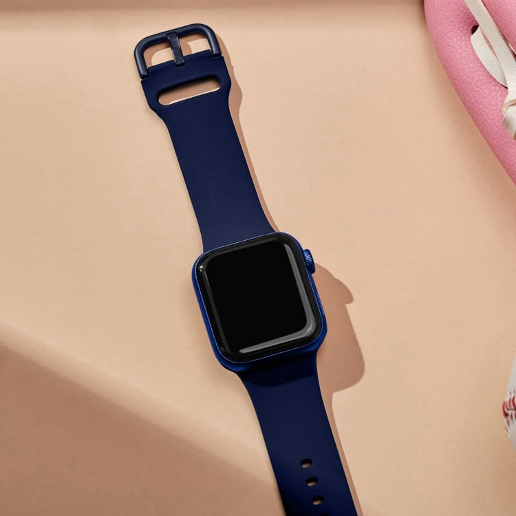 For Apple Watch Series 10 46mm Pin Buckle Silicone Watch Band(Midnight Blue)