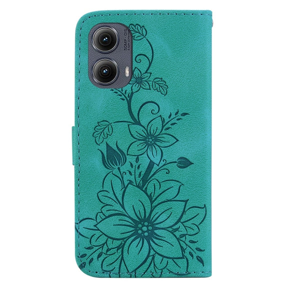For Motorola Edge 2024 Lily Embossed Leather Phone Case(Green)