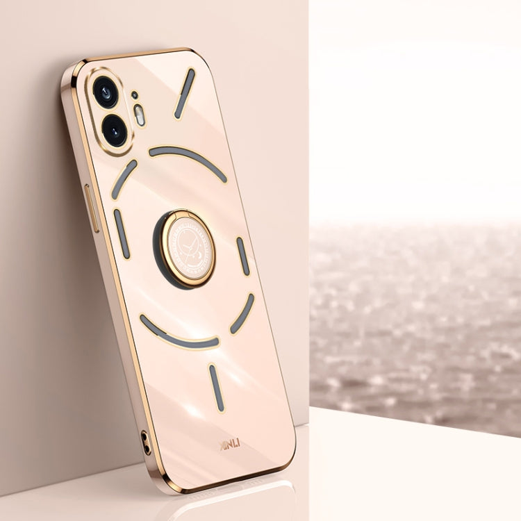 For Nothing Phone 2 XINLI Straight Edge 6D Electroplate TPU Phone Case with Ring Holder(Pink) - free shipping - PMC Jewellery - Order now!