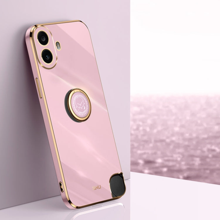 For Nothing CMF Phone 1 XINLI Straight 6D Plating Gold Edge TPU Shockproof Case with Ring Holder(Cherry Purple) - More Brand by XINLI | Online Shopping South Africa | PMC Jewellery | Buy Now Pay Later Mobicred