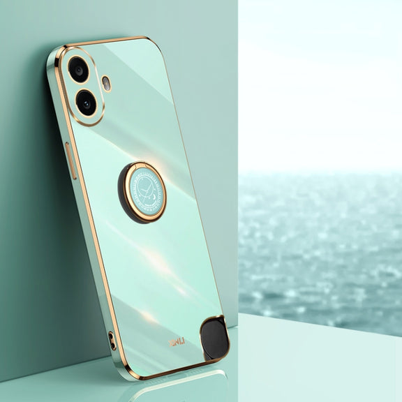 For Nothing CMF Phone 1 XINLI Straight Edge 6D Electroplate TPU Phone Case with Ring Holder(Mint Green)