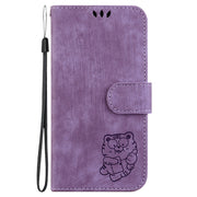 For iPhone 16 Pro Little Tiger Embossed Leather Phone Case(Purple)