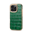 For iPhone 16 Pro Denior Crocodile Texture Genuine Leather Electroplating Phone Case(Green) - More iPhone Cases by Denior | Online Shopping South Africa | PMC TechLife | Buy Now Pay Later Mobicred