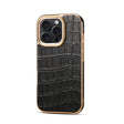 For iPhone 16 Pro Denior Crocodile Texture Genuine Leather Electroplating Phone Case(Black) - More iPhone Cases by Denior | Online Shopping South Africa | PMC TechLife | Buy Now Pay Later Mobicred
