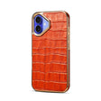 For iPhone 16 Denior Crocodile Texture Genuine Leather Electroplating Phone Case(Mocha Brown) - More iPhone Cases by Denior | Online Shopping South Africa | PMC TechLife | Buy Now Pay Later Mobicred