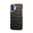For iPhone 16 Denior Crocodile Texture Genuine Leather Electroplating Phone Case(Black) - More iPhone Cases by Denior | Online Shopping South Africa | PMC TechLife | Buy Now Pay Later Mobicred