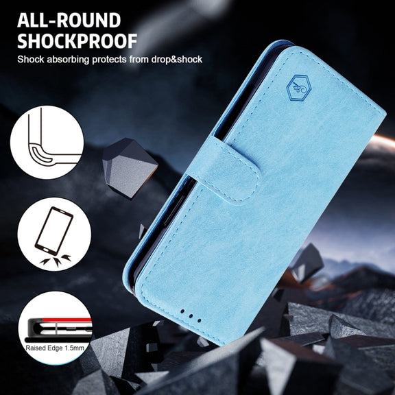 For Google Pixel 9 Skin Feeling Oil Leather Texture PU + TPU Phone Case(Light Blue)