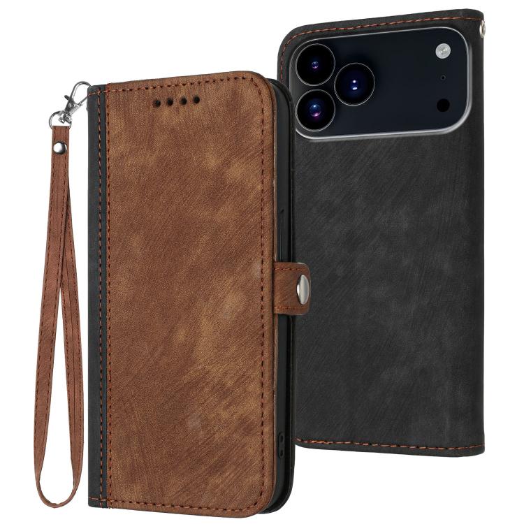 For iPhone 17 Pro Max Side Buckle Double Fold Hand Strap Leather Phone Case(Brown) - free shipping - PMc TechLife - Order now!