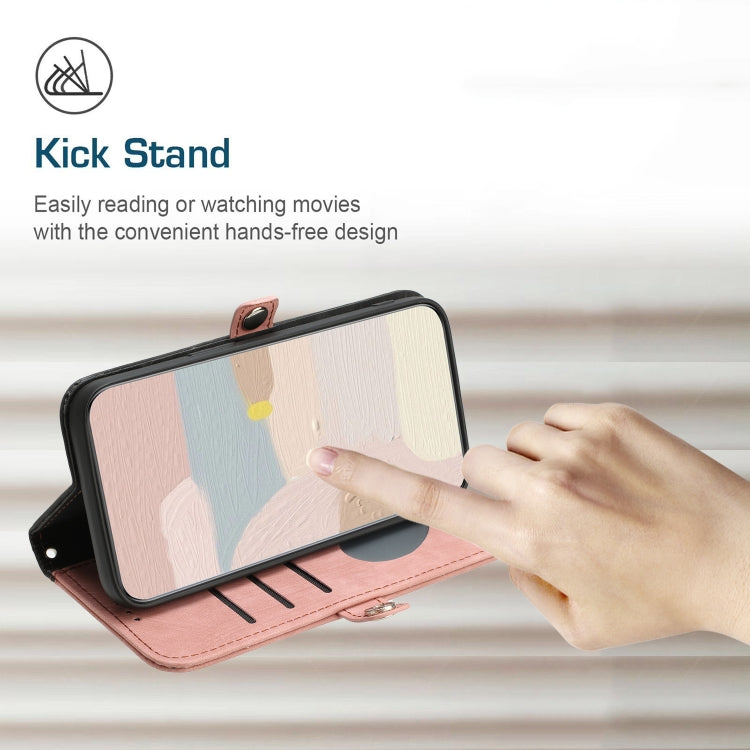 For Huawei Pura 70 Pro / Pura 70 Pro+ Side Buckle Double Fold Hand Strap Leather Phone Case(Pink)