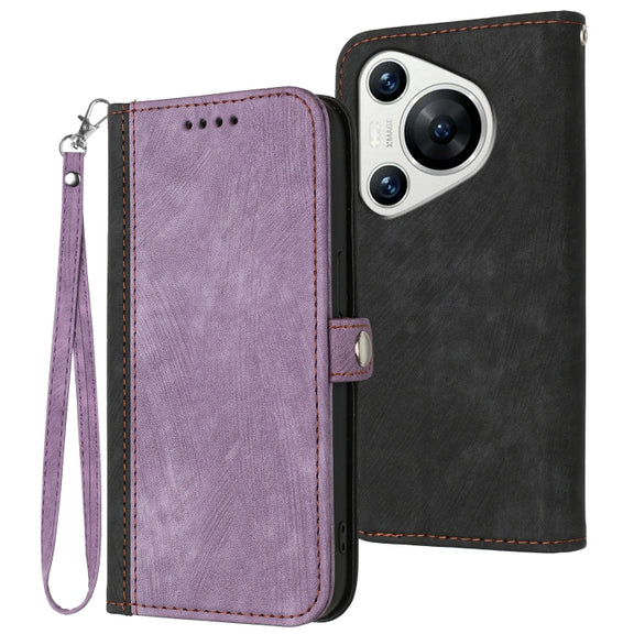 For Huawei Pura 70 Side Buckle Double Fold Hand Strap Leather Phone Case(Purple)