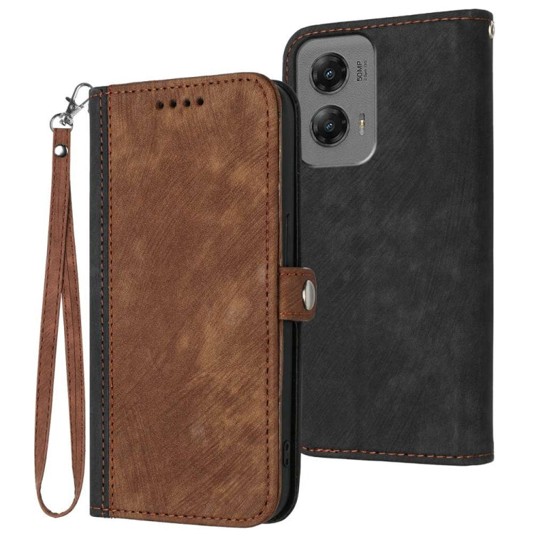 For Motorola Moto G Stylus 5G 2024 Side Buckle Double Fold Hand Strap Leather Phone Case(Brown) - Motorola Cases by PMC Jewellery | Online Shopping South Africa | PMC Jewellery | Buy Now Pay Later Mobicred