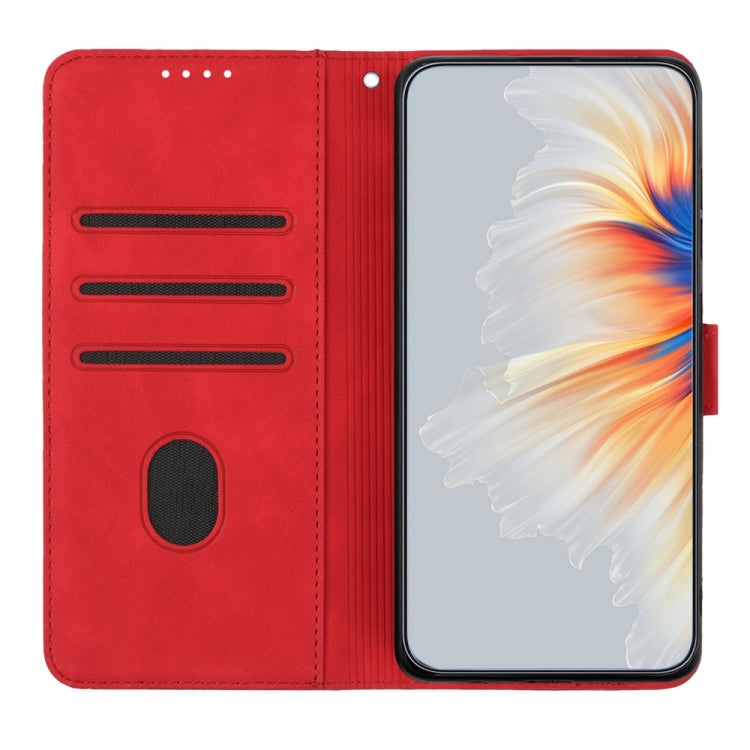 For iPhone 16 Pro Heart Pattern Skin Feel Leather Phone Case(Red)