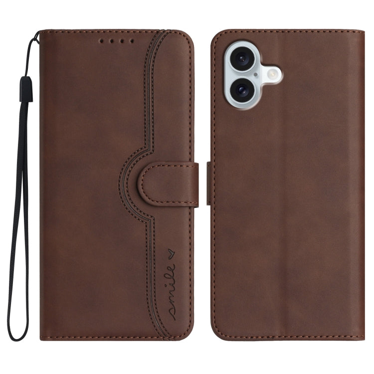 For iPhone 16 Plus Heart Pattern Skin Feel Leather Phone Case(Brown) - iPhone 16 Plus Cases by PMC TechLife | Online Shopping South Africa | PMC TechLife | Buy Now Pay Later Mobicred