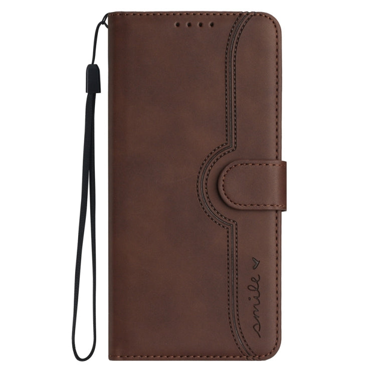 For iPhone 16 Plus Heart Pattern Skin Feel Leather Phone Case(Brown) - iPhone 16 Plus Cases by PMC TechLife | Online Shopping South Africa | PMC TechLife | Buy Now Pay Later Mobicred