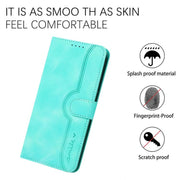 For iPhone 17 Heart Pattern Skin Feel Leather Phone Case(Light Blue)