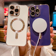 For iPhone 12 Pro Max Magsafe Plating TPU Phone Case with Lens Film(White)