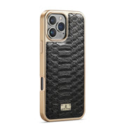 For iPhone 16 Pro Max Fierre Shann Python Texture Electroplating PU Phone Case(Black)