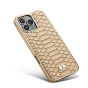 For iPhone 16 Pro Max Fierre Shann Python Texture Electroplating PU Phone Case(White)