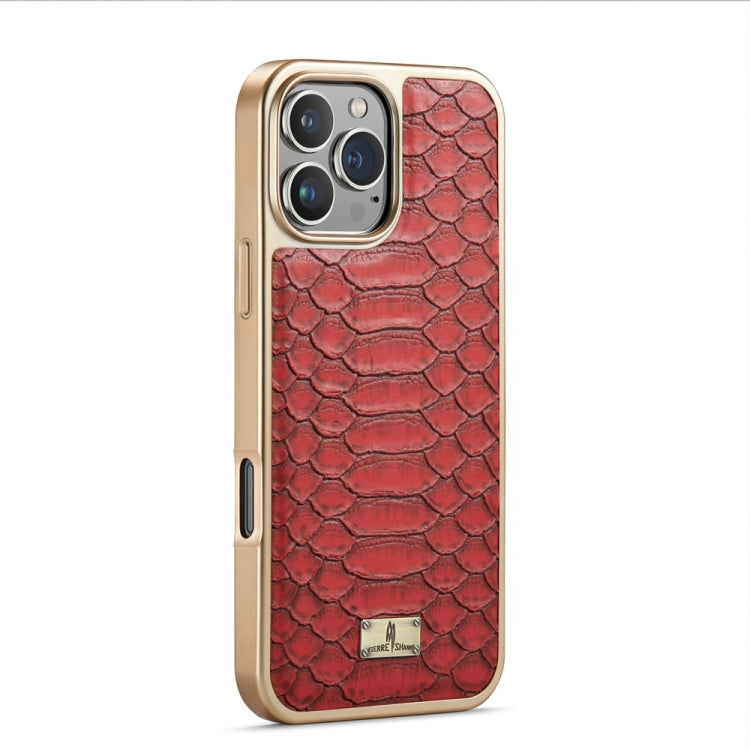 For iPhone 16 Pro Max Fierre Shann Python Texture Electroplating PU Phone Case(Red)