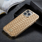 For iPhone 16 Pro Fierre Shann Python Texture Electroplating PU Phone Case(White)