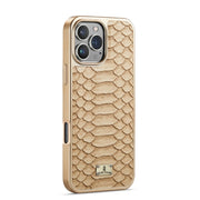For iPhone 16 Pro Fierre Shann Python Texture Electroplating PU Phone Case(White)
