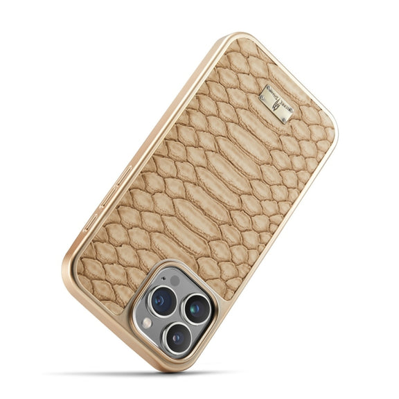 For iPhone 16 Pro Fierre Shann Python Texture Electroplating PU Phone Case(White)