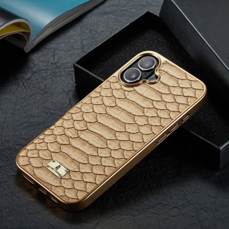For iPhone 16 Fierre Shann Python Texture Electroplating PU Phone Case(White)