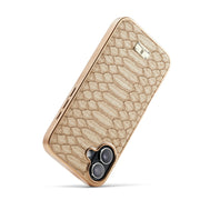 For iPhone 16 Fierre Shann Python Texture Electroplating PU Phone Case(White)