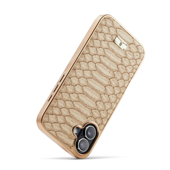 For iPhone 16 Fierre Shann Python Texture Electroplating PU Phone Case(White)