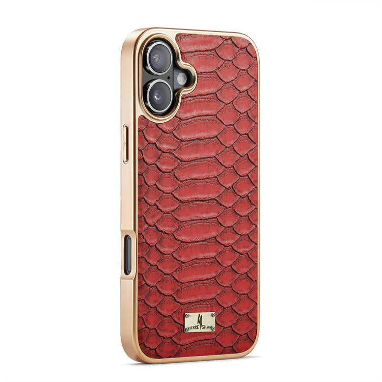 For iPhone 16 Fierre Shann Python Texture Electroplating PU Phone Case(Red)
