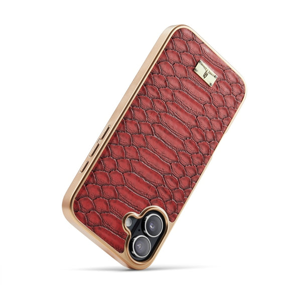 For iPhone 16 Fierre Shann Python Texture Electroplating PU Phone Case(Red)