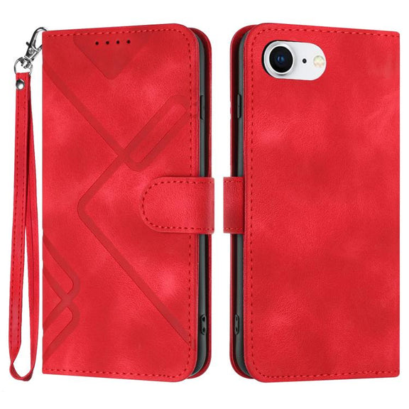 For iPhone 16e Line Pattern Skin Feel Leather Phone Case(Red)
