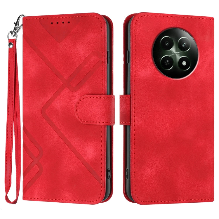 For Realme 12 5G Global Line Pattern Skin Feel Leather Phone Case(Red) - Realme Cases by PMC TechLife | Online Shopping South Africa | PMC TechLife | Buy Now Pay Later Mobicred