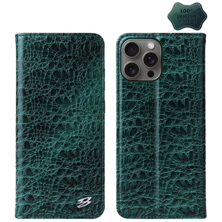 For iPhone 16 Pro Max Fierre Shann Crocodile Texture Magnetic Genuine Leather Phone Case(Green) - free shipping - PMC Jewellery - Order now!