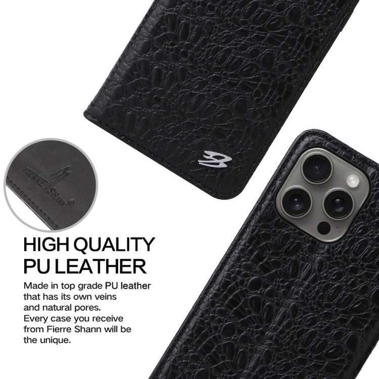 For iPhone 16 Pro Fierre Shann Crocodile Texture Magnetic Genuine Leather Phone Case(Black) - free shipping - PMC Jewellery - Order now!