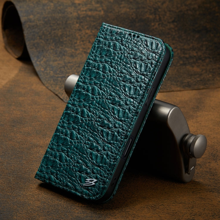 For iPhone 16 Pro Fierre Shann Crocodile Texture Magnetic Genuine Leather Phone Case(Green)