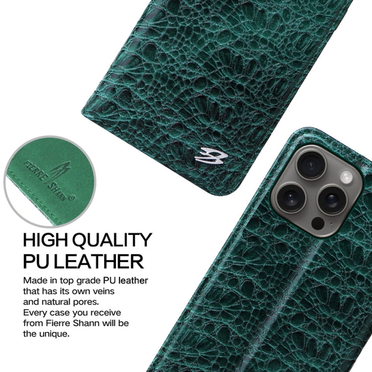 For iPhone 16 Pro Fierre Shann Crocodile Texture Magnetic Genuine Leather Phone Case(Green) - iPhone 16 Pro Cases by FIERRE SHANN | Online Shopping South Africa | PMC Jewellery | Buy Now Pay Later Mobicred