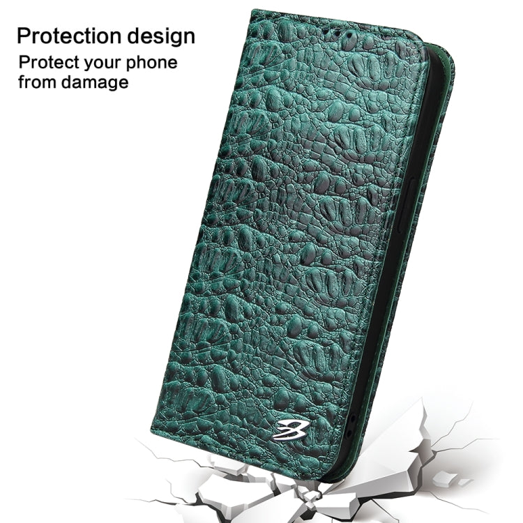 For iPhone 16 Pro Fierre Shann Crocodile Texture Magnetic Genuine Leather Phone Case(Green)