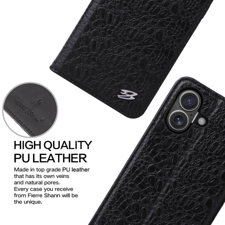 For iPhone 16 Fierre Shann Crocodile Texture Magnetic Genuine Leather Phone Case(Black) - free shipping - PMC Jewellery - Order now!