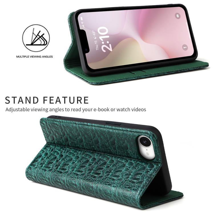 For iPhone 16e Fierre Shann Crocodile Texture Magnetic Genuine Leather Phone Case(Green) - free shipping - PMc TechLife - Order now!